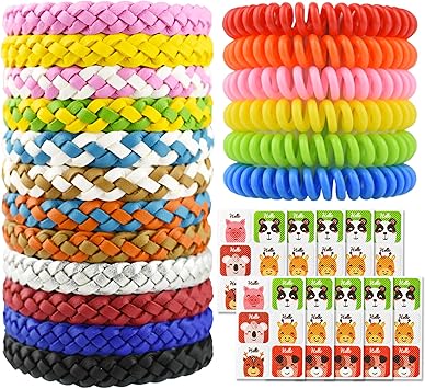 Photo 2 of 78 Pcs Set 12 Pack Leather Braid Natural Mosquito Repellent Bracelets + 6 Pack Waterproof Bug Insect Wristbands with 60 Mosquito Patches Stickers for Kids Adult Outdoor Camping Fishing Traveling