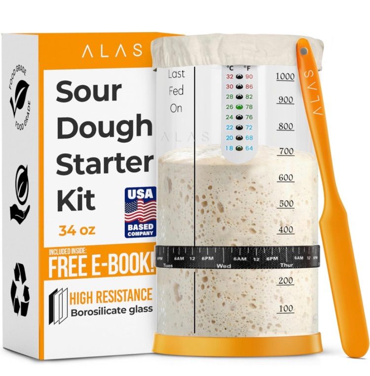 Photo 1 of Alas Sourdough Starter Kit, Pro 34 OZ Sourdough Starter Jar, Sourdough Jar, Sourdough Starter Jar Glass