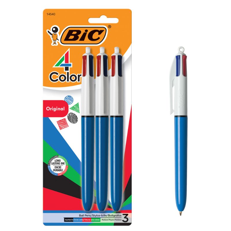 Photo 1 of BIC 4-Color Ballpoint Pens, Medium Point (1.0mm), 4 Colors in 1 Set of Multicolored Pens, 3-Count