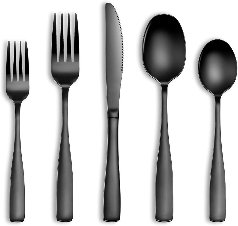 Photo 1 of  Black Silverware Set, Food-Grade Stainless Steel Flatware Set for 4,