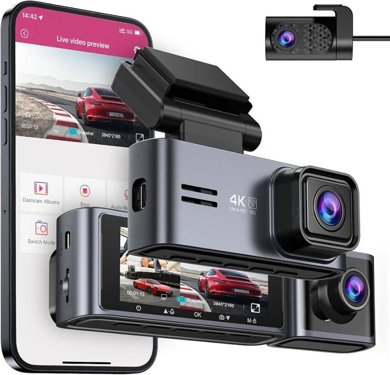 Photo 1 of  OMBAR Dash Cam 5G WiFi GPS, 3 Channel Dash Cam Front and Rear Inside 2K+1080P+1080P, 3.18" LCD Screen, 64GB Card Included, Dual Dash Camera for Cars 4K/2K/1080P+1080P IR Night Vision, WDR, G-Sensor 