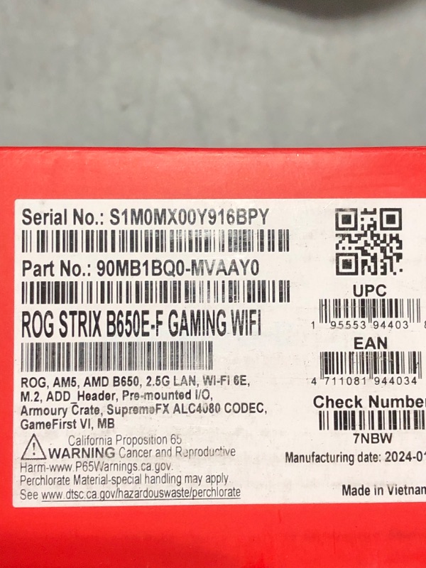 Photo 3 of ASUS ROG Strix B650E-F Gaming WiFi AM5 (LGA1718) Ryzen 7000 Gaming Motherboard(12+2 Power Stages,DDR5,3xM.2 Slots,PCIe® 5.0,WiFi 6E,2.5G LAN,USB 3.2 Gen 2x2 Type-C® Port) ATX ROG B650E-F|DDR5|WiFi 6E