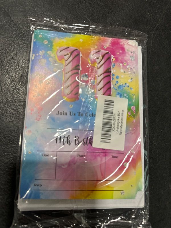 Photo 1 of 11th Tie Dye Candy Chocolate Birthday Party Invitations Cards with Envelopes, Rainbow Pink Stars Party Invitations, Birthday Celebration Supplies, Double-sided Fill-in bday Invites for Boys Girls- B07