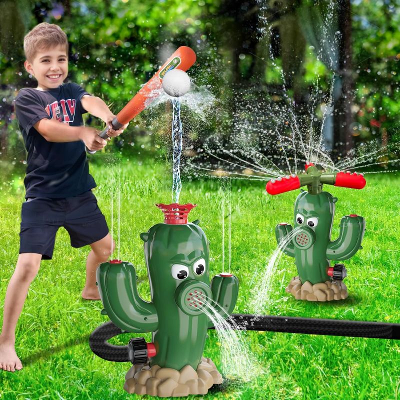 Photo 1 of 2 in 1 Water Baseball Cactus Toy, Outdoor Water Toys for Kids Ages 3 4 5 6 7 8, Summer Outdoor Backyard Lawn Games, Practice Baseballs, Attaches to Garden Hose, Boys Girls Gift 