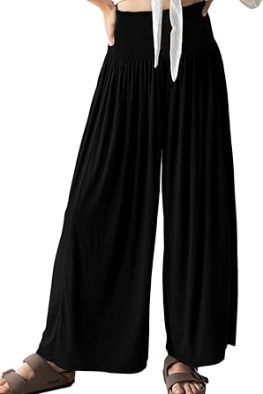 Photo 1 of Acelitt Womens Summer Wide Leg Palazzo Pants Casual High Waisted Flowy Beach Pants with Pockets Medium