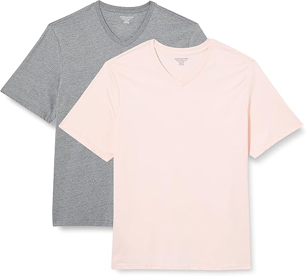 Photo 1 of Amazon Essentials Men's T-Shirt Regular-Fit Short-Sleeve V-Neck (Available in Big & Tall), Pack of 2 2XL