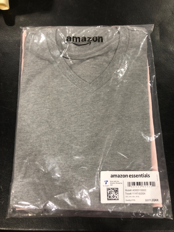 Photo 2 of Amazon Essentials Men's T-Shirt Regular-Fit Short-Sleeve V-Neck (Available in Big & Tall), Pack of 2 2XL