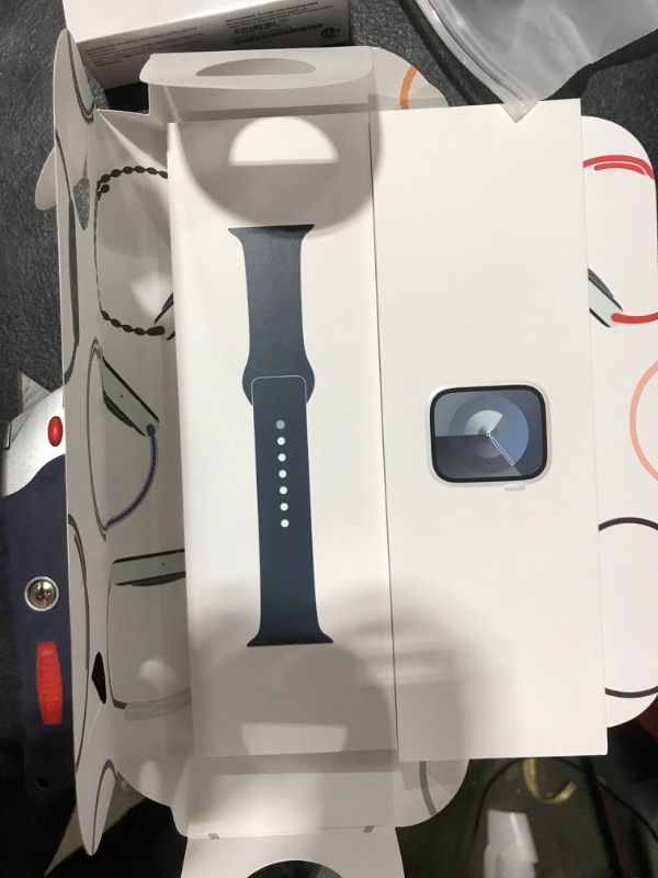 Photo 1 of Apple Watch Series 9 [GPS 45mm] Smartwatch with Silver Aluminum Case with Storm Blue Sport Band M/L. Fitness Tracker, ECG Apps, Always-On Retina Display, Water Resistant Silver Aluminum Case with Storm Blue Sport Band 45mm Case M/L - fits 160–210mm wrists