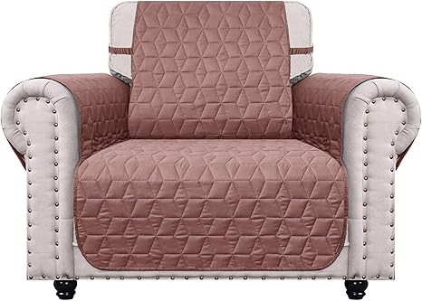 Photo 2 of Ameritex Chair Cover with Anti-Skip Dog Paw Print 100% Water-Resistant Quilted Furniture Protector Slipcover for Dogs, Children, Pets chair Slipcover for Leather Couch (Pink, 23'') 