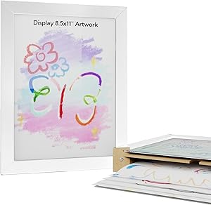 Photo 1 of [2-Pack] Kids Art Frames, 8.5x11 Kids Artwork Frames Changeable without Elastic Bands, White Artwork Display Storage Frame, Both Hanging or Standing, Holds 150 Pcs