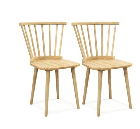 Photo 1 of  Wood Windsor Dining Chairs Set of 2 with Spindle Back for Living Room Natural