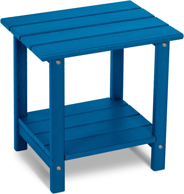 Photo 1 of 2 -Tier Outdoor Side Table HDPE Adirondack Table Patio Side Table with Wood-Like Grain Weather Resistant