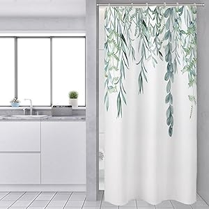 Photo 1 of Muuyi Shower Curtain, Stall Shower Curtain for Bathroom, Green Shower Curtain with 12 Hooks 36 x 72 Inches
