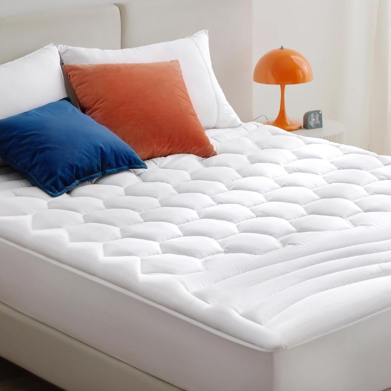 Photo 1 of Bedsure Queen Mattress Pad - Quilted Fitted Mattress Protector Cover Padded with 8-21" Deep Pocket, Soft Breathable Mattress Topper Pillow Top, White, 60x80 Inches
