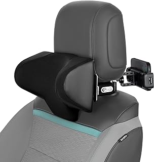 Photo 1 of Adjustable Car Headrest Pillow, Car Neck Pillow for Driving Seat Head Support Memory Foam Rest with Hook and Tablet Phone Holder Mount (1 set) (Black)