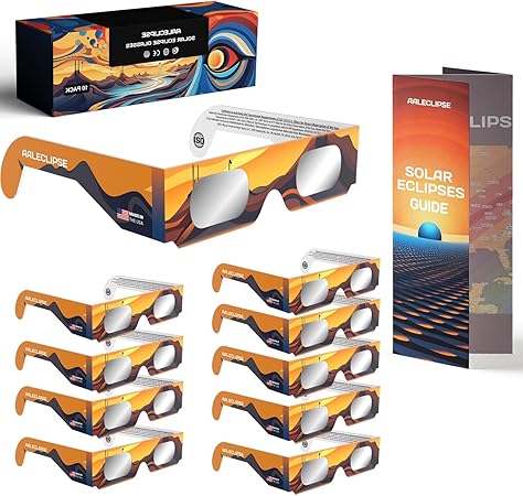 Photo 1 of 10 Pack Paper Solar Eclipse Glasses, Approved 2024, CE and ISO Certified Safe Shades for Direct Sun Viewing+ Solar Eclipse Guide
