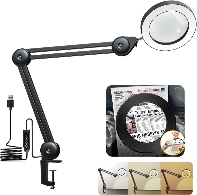 Photo 1 of ?Upgraded Arm? 10x Magnifying Glass with Light and Clamp, 2200 Lumens Magnifying Desk Lamp, 3 Color Modes &10 Brightness Level Stepless Dimmable, Magnifier with Metal Swivel Arm, for Soldering Craft 