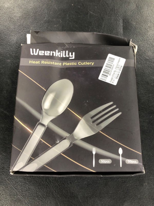 Photo 1 of 100 Pack Plastic Silverware Set - Heavy Duty Disposable Plastic Utensils Set - Plastic Cutlery Sets for Wedding Catering Parties - 50 Forks and 50 Spoons(Transparent) Transparent 100 Pcs Spoons and Forks