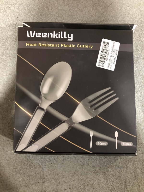 Photo 1 of 100 Pack Plastic Silverware Set - Heavy Duty Disposable Plastic Utensils Set - Plastic Cutlery Sets for Wedding Catering Parties - 50 Forks and 50 Spoons(Transparent) Transparent 100 Pcs Spoons and Forks