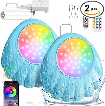 Photo 1 of LOFTEK Smart Submersible LED Pool Lights, 20W RGB Music Sync Remote APP Controlled Dimmable Underwater Lights, Timer, IP68 Waterproof Pool Lights for Above Ground Inground Pool, Hot tub, Blue