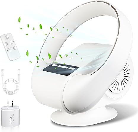 Photo 1 of Coastacloud Oscillating Wall Mount Bladeless Fan with Remote, 4000mAh USB Rechargeable Portable Air Cooler Wireless 5 Speeds Powerful Table Fan, White Foldable Quiet Desktop Electric Fan