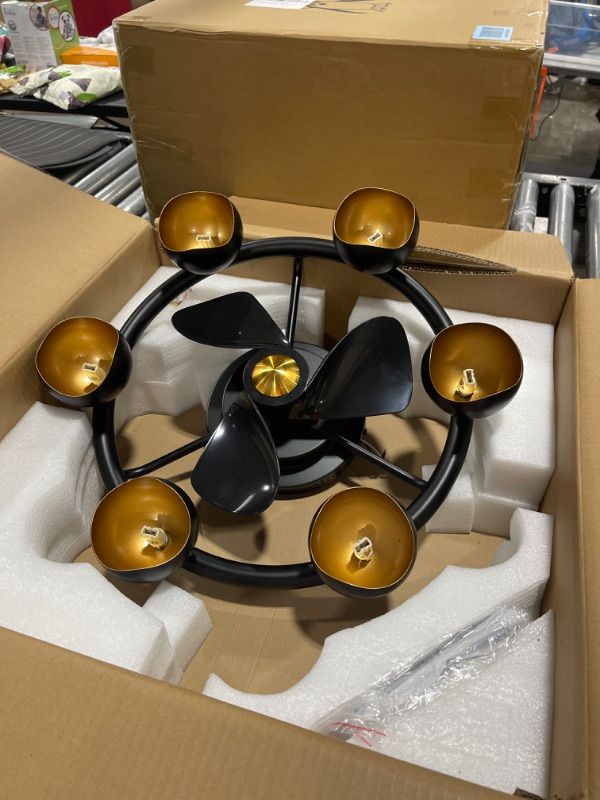 View 2 of Farmhouse Ceiling Fan with Light, 6-Light Vintage Ceiling Fan with Light and Remote, Low Profile 6 Wind Speed Ceiling Fan Industrial Rustic Vintage Ceiling Fan for Bedroom, Kitchen (Size : C