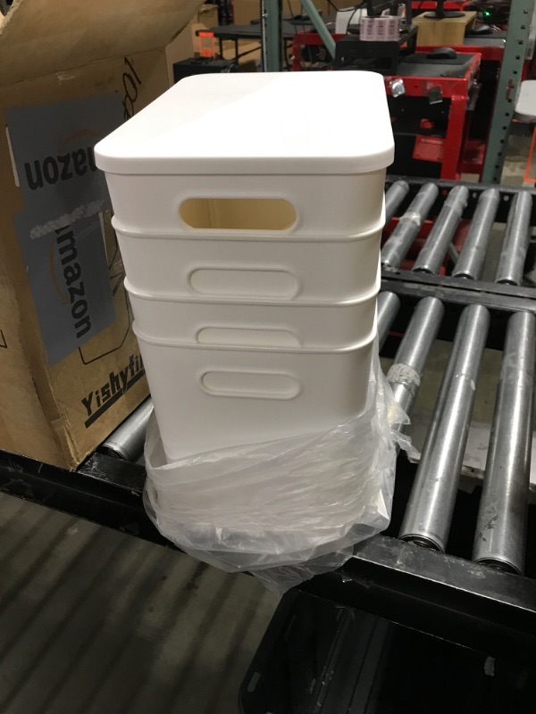 Photo 1 of Plastic Storage Baskets Bins Boxes With Lids,Organizing Container White Storage Organizer Bins For Shelves Drawers Desktop Playroom Classroom Office,4-Pack 4L