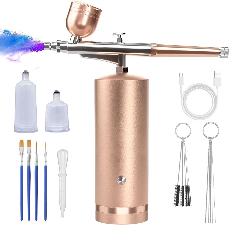 Photo 1 of Airbrush Kit with Compressor - 48PSI Rechargeable Cordless Non-Clogging High-Pressure Air Brush Set with 0.3mm Nozzle and Cleaning Brush Set for Nail Art, Makeup, Painting, Cake Decor
