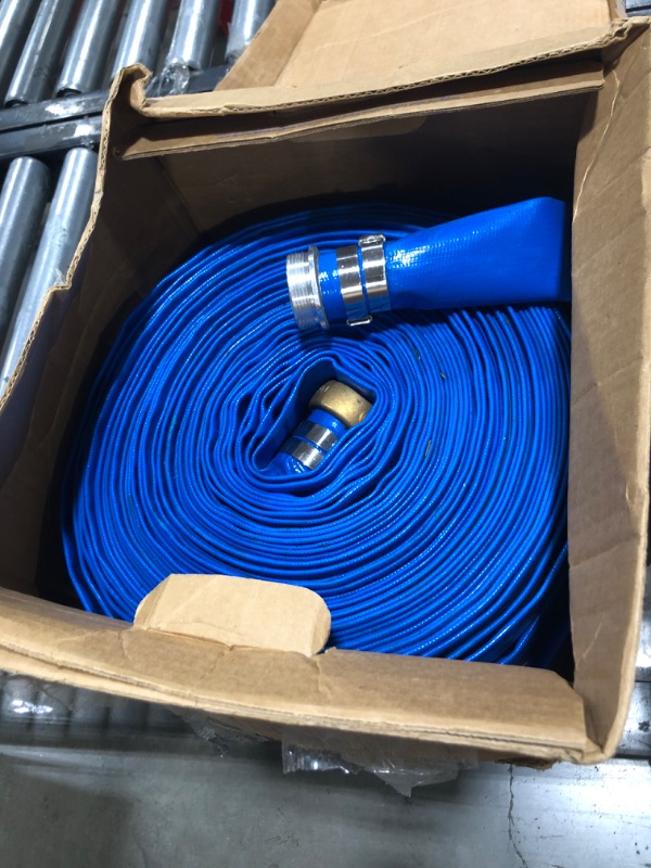 Photo 2 of 1-1/2" x 100? PVC Lay Flat Water Pump Discharge Hose With Aluminum Pin Lug Fittings, Heavy Duty Reinforced Pool Backwash Hose Assembly 1-1/2'' x 100 FT