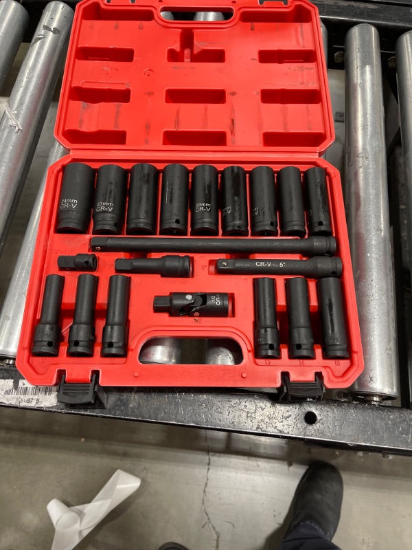 Photo 2 of 1/2-Inch Drive Deep Impact Socket Set, 20 Piece Metric Socket Set, 6 Point, Cr-V Steel, 10-24mm, Universal Joint, Adapter and Extension Bar 1/2" Metric Sockets(20pcs)