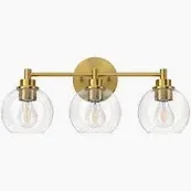 Photo 1 of 3-Light Gold Bathroom Light Fixtures, Modern Bathroom Vanity Light with Clear Glass Shade, Brushed Gold Bath Wall Mount Lights, Wall Lamp for Mirror Kitchen Bedroom Hallway Living Room Hallway Brushed Gold 3-Light