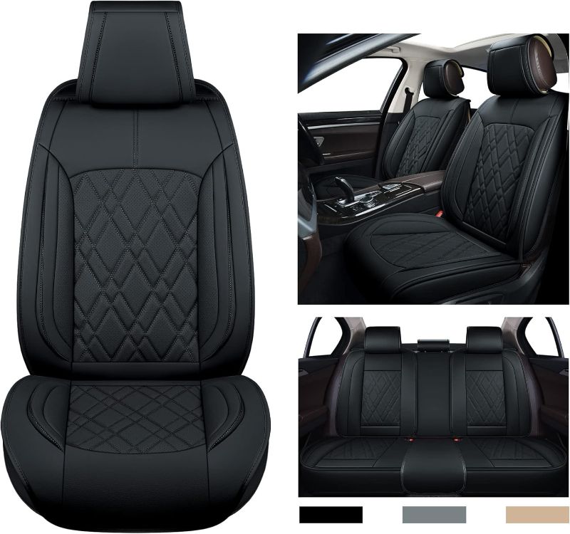 Photo 1 of 5PCS Car Seat Covers Full Set, Breathable Faux Leather Seat Covers, Non-Slip Automotive Seat Covers, Universal Seat Cover for Car SUV Pick-up Trucks, Waterproof Driver Seat Covers, Black
