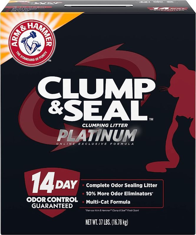 Photo 1 of ARM & HAMMER Clump & Seal Platinum Multi-Cat Complete Odor Sealing Clumping Cat Litter with 14 Days of Odor Control, 37 lbs