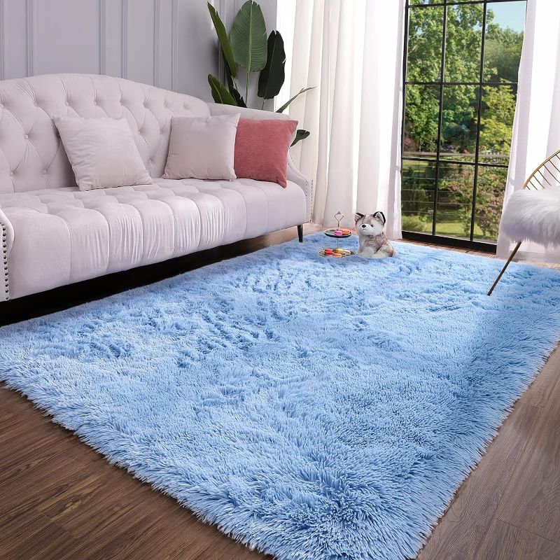 Photo 1 of Fluffy Washable Large Area Rug Soft Shag Fuzzy Shaggy Carpet Nursery Dorm Rug Non Shedding Indoor Rugs for Entryway Kids Girls Room Decor Blue SIZE UNKNOWN 