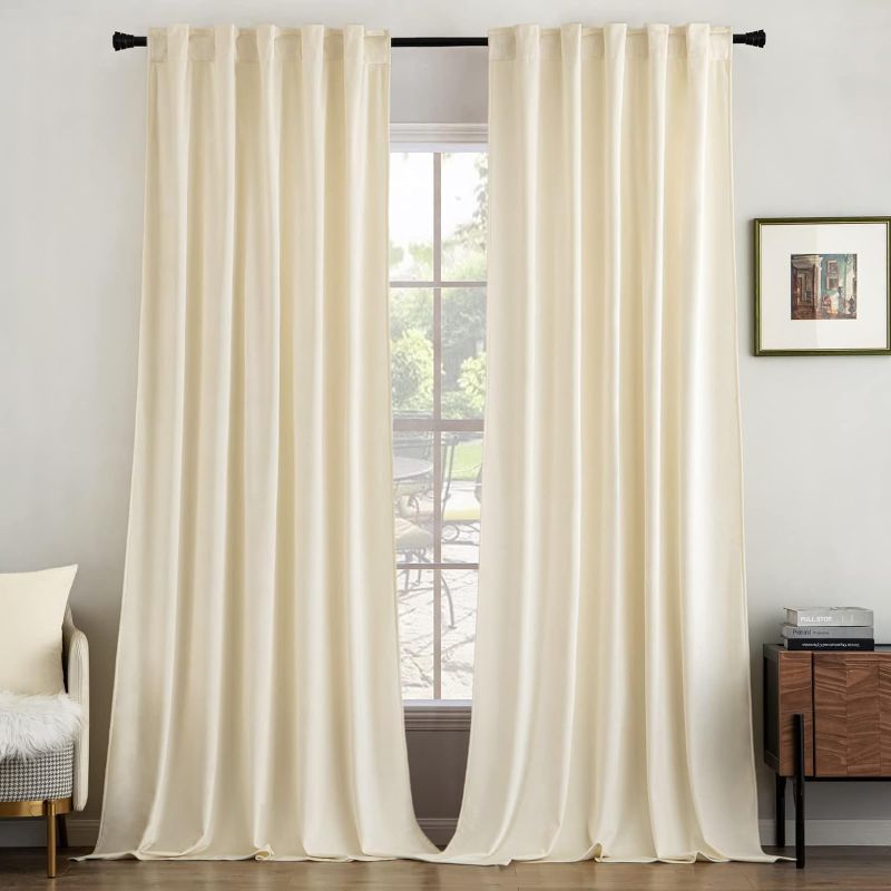 Photo 1 of MIULEE Velvet Curtains 108 inches Long 2 Panels - Luxury Room Darkening Curtains for Bedroom Living Room Thermal Insulated Noise Reducing Super Soft Window Drapes Rod Pocket & Back Tab, Cream White
