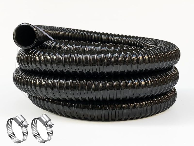 Photo 1 of 1 1/2 Inch Pond Sump Pump Discharge Hose Corrugated Water Hose Black PVC Strong Flexible Tubing 10Ft
