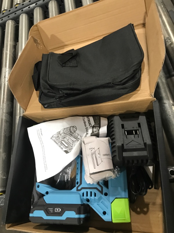 Photo 2 of 18 Gauge Cordless Nail Gun, 2 in 1 Battery Operated Brad Nailer/Stapler, 20V Electric Staple Gun with 2.0A Battery, 2.4A Charger, A Storage Bag, 1000 Staples and 1500 Nail Blue