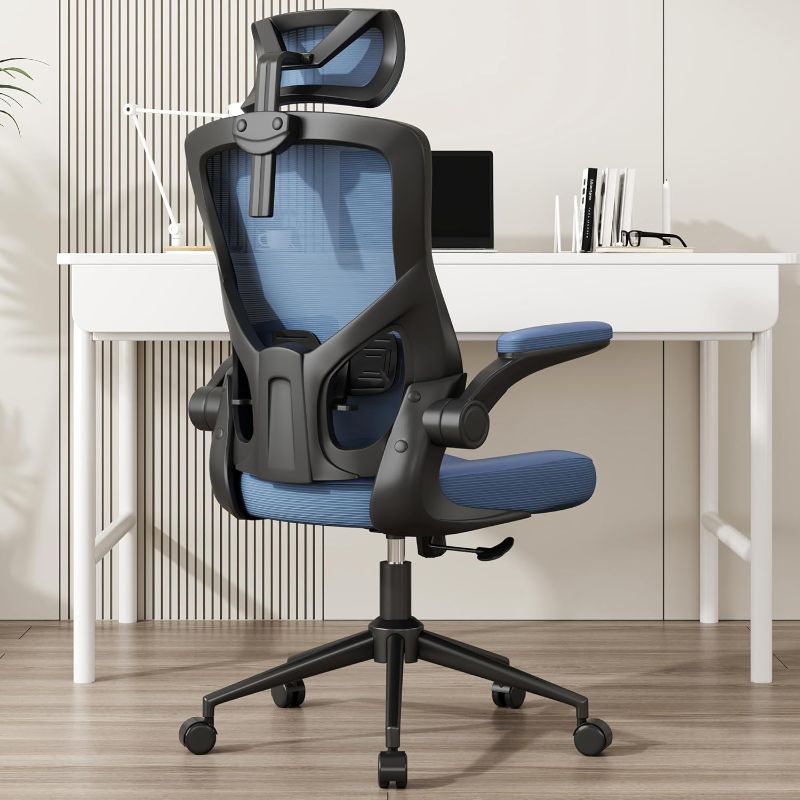 Photo 1 of ???? ?????? ?????, Ergonomic Mesh Desk Chair, High Back Computer Chair- Adjustable Headrest with Flip-Up Arms, Lumbar Support, Swivel Executive Task Chair (Portimao Blue, Modern)
