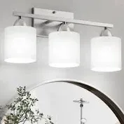 Photo 1 of 3-Light Bathroom Light Fixtures Over Mirror Brushed Nickel, Anti-Rust Bathroom Vanity Lights for Mirror, Bedroom, Modern Wall Sconces E26 Base, Milky White Glass Shades, Bulbs Not Included