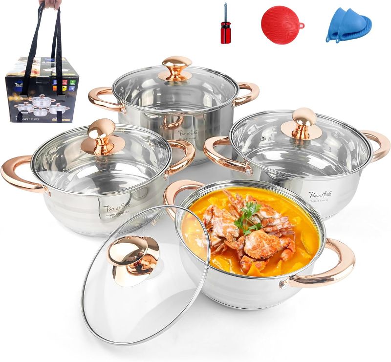 Photo 1 of 11Pcs Pots and Pans Set,Stainless Steel Induction Cookware Sets with Lid, Non-toxic Kitchen Cooking Set for Oven and Dishwasher safe PFOS and PFOA Free
