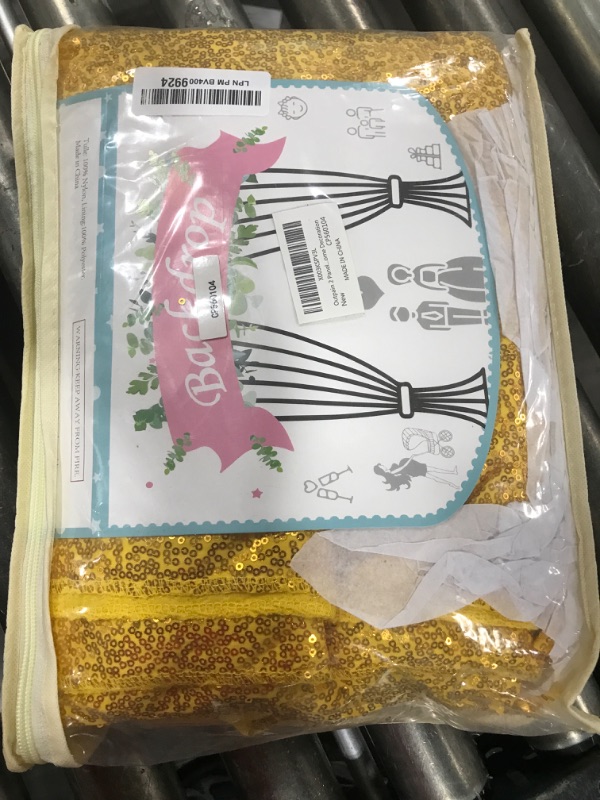 Photo 1 of 2 Panels 4FT x 10 FT Gold Sequin Backdrop Curtain, Not See Through 8FT x 10 FT Gold Glitter Backdrop Drapes for Wedding Party Photography Home Decoration 2 Pack-4ftx10ft Gold