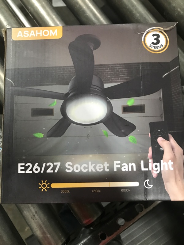 Photo 2 of ASAHOM Socket Fan Light, Ceiling Fans with Lights and Remote, 1000 Lumens LED Ceiling Fan with Lights, 3 Light Modes, Powerful Airflow, Screw in Ceiling Fan for Bedroom, Kitchen, Living Room, Garage