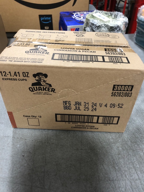 Photo 1 of Quaker Instant Oatmeal Express Cups 50% Less Sugar, Cinnamon Pecan, 1.41 Ounce (Pack of 12)Best By July 29 2024