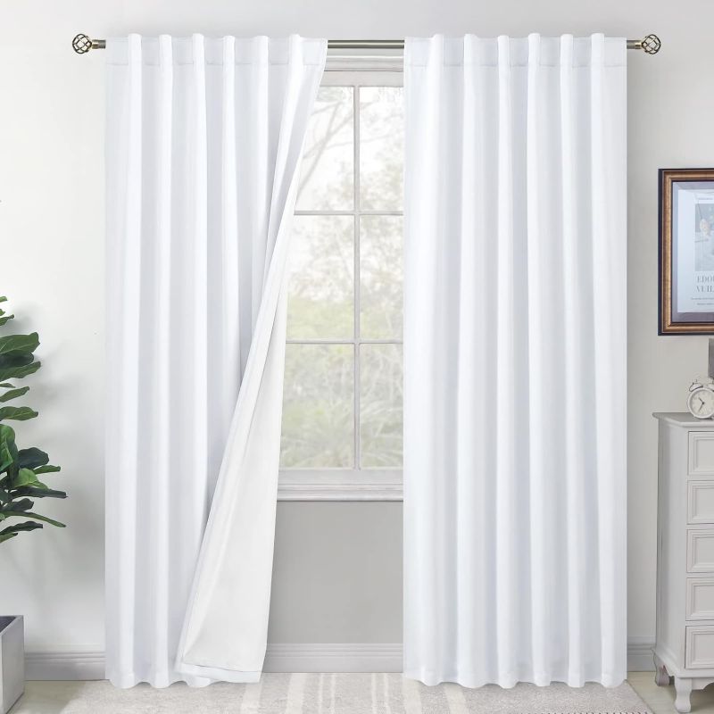 Photo 1 of BGment White Blackout Curtains for Bedroom 108 Inch Length 2 Panels, Thermal Insulated Bedroom Curtains Soundproof Room Darkening Window Curtains with Rod Pocket and Back Tab, Each Panel 52 Inch Wide
