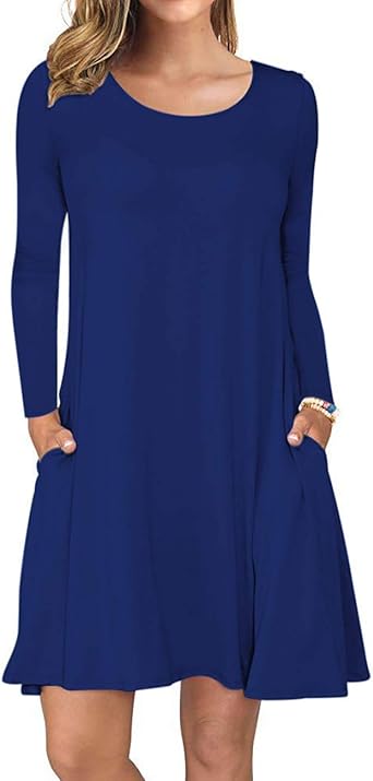 Photo 1 of AUSELILY Women's Long Sleeve Casual Swing T-Shirt Dresses with Pockets Medium