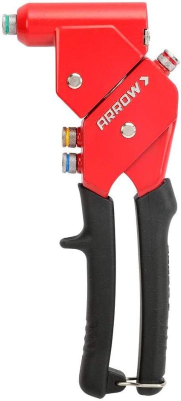 Photo 1 of Arrow RT187SHK Swivel Head One-Handed Rivet Tool Kit, Manual Riveter Set for Metal and Auto Repair, uses 3/32", 1/8", 5/32", 3/16" Rivets, Includes Storage Case, 100 Rivets, and 4 Drill Bits
