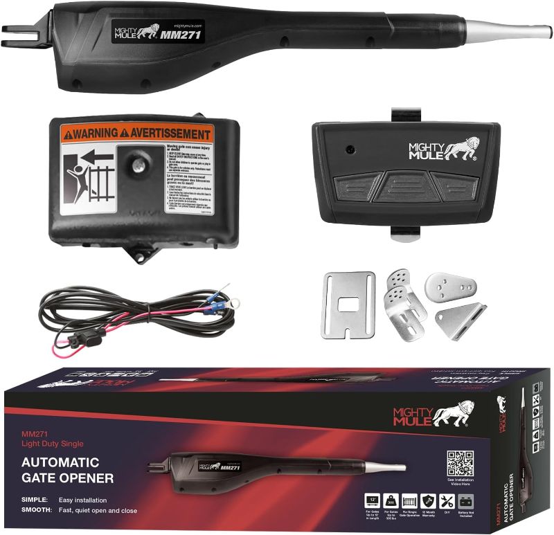 Photo 1 of  Mighty Mule MM271 Automatic Solar Ready, Comes Remote and More, Single Gate Opener, Black 