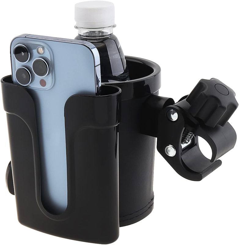 Photo 1 of  Upgraded Bike Cup Holder Bike Water Bottle Holder Handlebar with Cell Phone Keys Bike Cup Holder Leather Bicycle Drink Beer Holder for Beach Cruiser Commuter Bike 