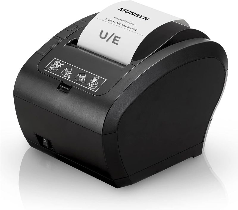 Photo 1 of  MUNBYN POS Printer, Receipt Printer USB Ethernet 80MM Thermal Printer P047, Impresora térmica, Black Supermarket POS Kitchen Printer with Auto Cutter Support Cash Drawer ESC/POS Windows System 