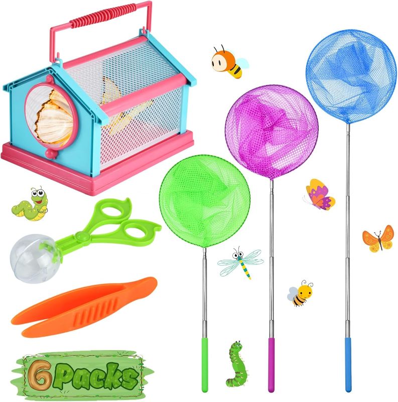 Photo 1 of  Kids Telescopic Butterfly Nets Bugs Insect Catcher Kit Perfect Outdoor Tools for Catching,Anti Slip Grip Bug Nets Removable Cage Tweezers and Pliers Set 